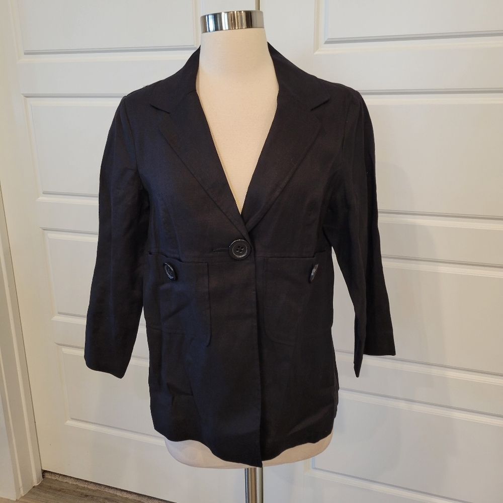 LARRY LEVINE WOMEN'S BLACK LINEN BLAZER SIZE MEDIUM